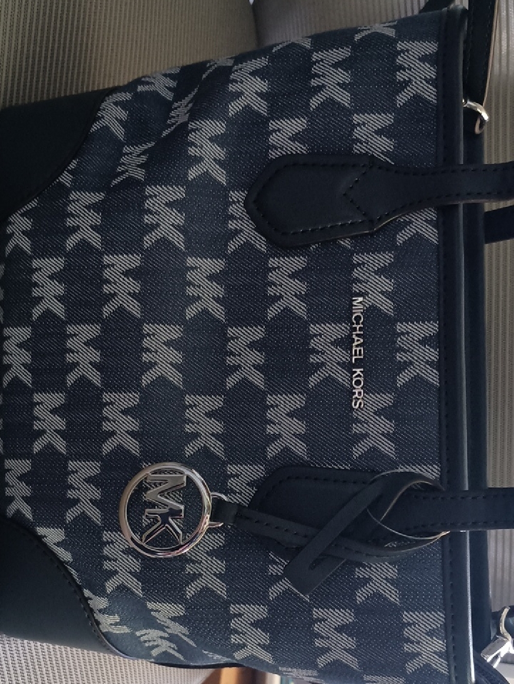 Michael Kors Navy and White MK Logo Tote